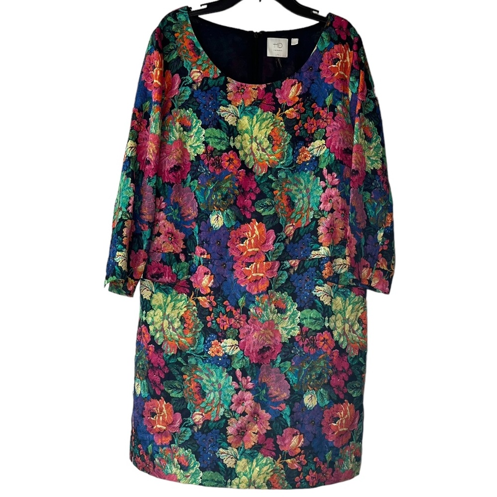 HD in Paris Anthropologie Colorful Floral 3/4 Sleeve Shift Dress Size M